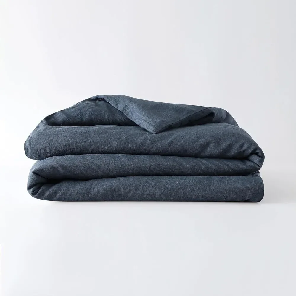 Baloo French Linen Full Queen 60x80 Duvet Cover Navy Blue & Standard Shams Set